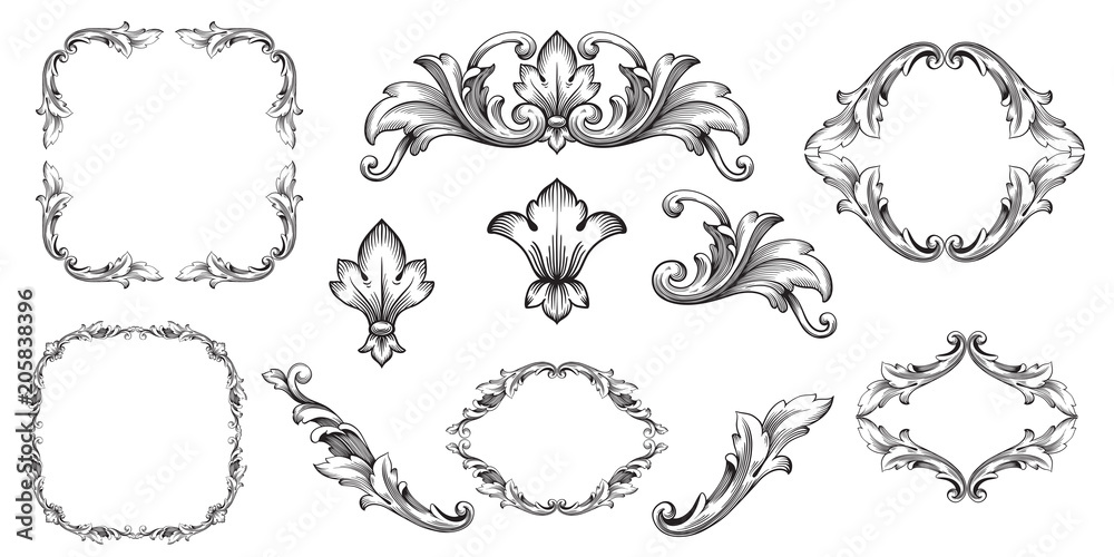 Vector baroque of vintage elements for design. 