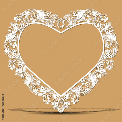 carved vintage frame shape of heart with shadow