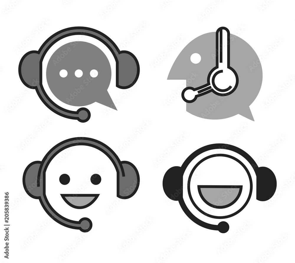 Online support monochrome icons with head in headset Online support monochrome icons with head in headset
