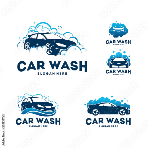 Set of Car Wash logo designs concept vector, Automotive Cleaning logo template photo