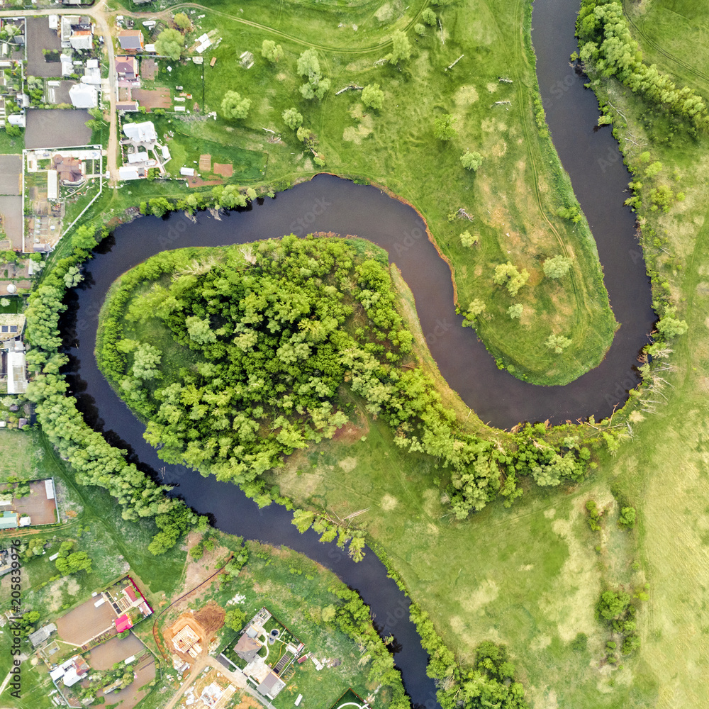 A winding river, top view Stock Photo | Adobe Stock
