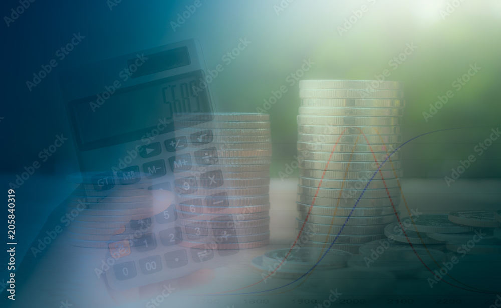 graph and rows of coins for finance and banking concept graph and rows of coins for finance and banking concept