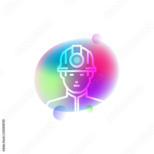 Miner in casque neon icon