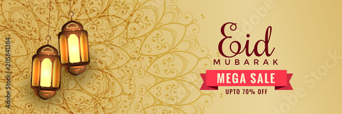 awesome eid sale banner header with hanging lanterns