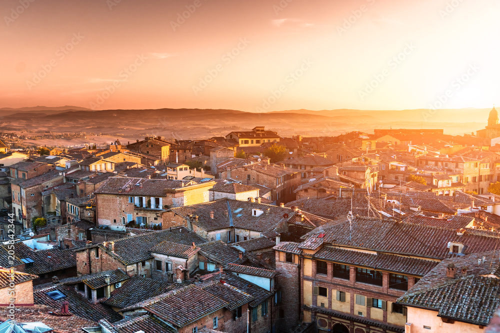 Top view of Siena at sunset, Italy