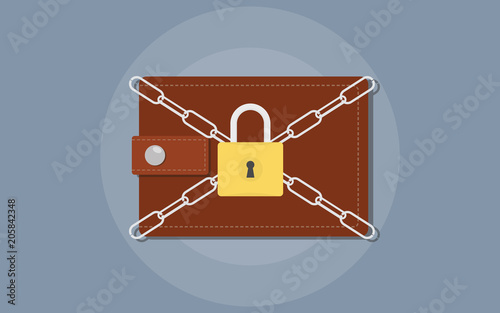 save your money illustration with wallet and chain padlock locked
