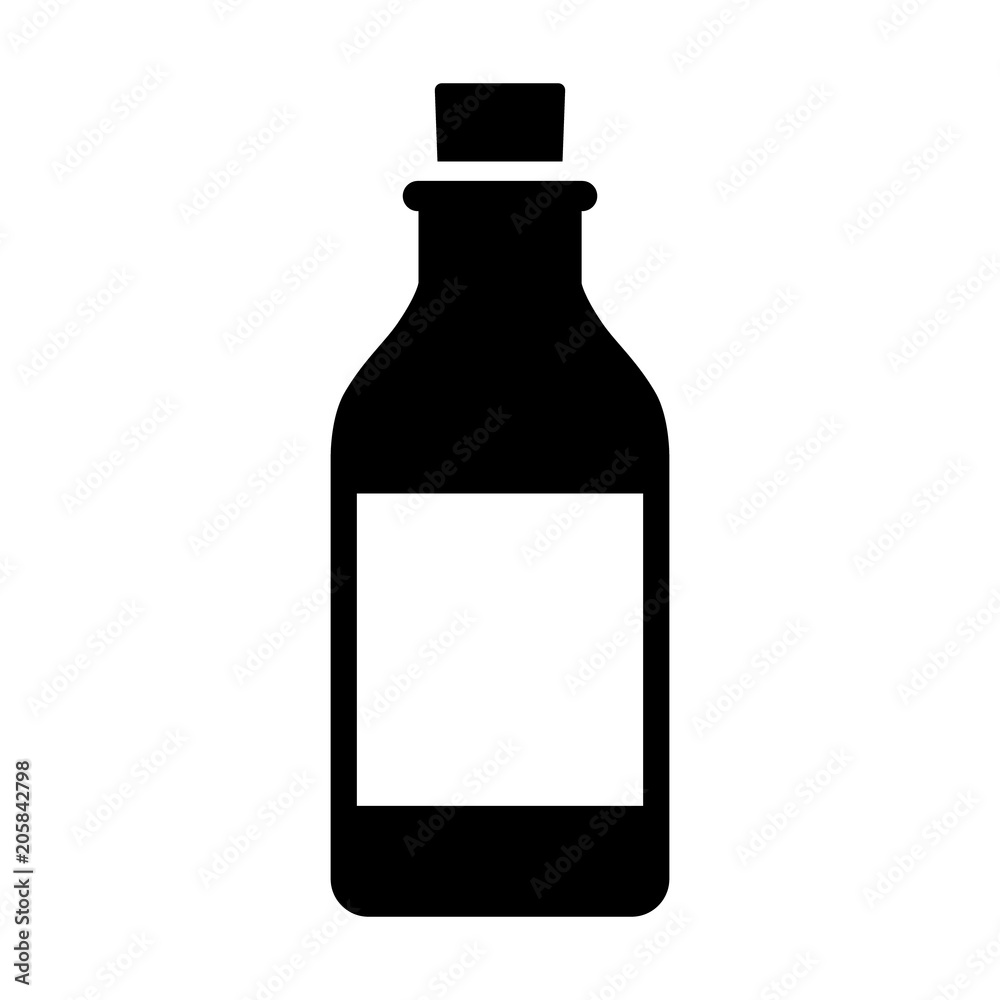 Vintage glass bottle with cork stopper flat vector icon for apps and websites
