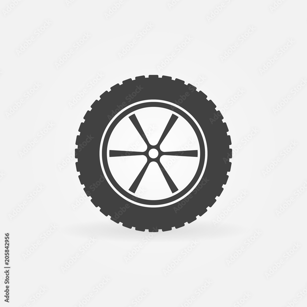 Car wheel with tyre vector icon or sign