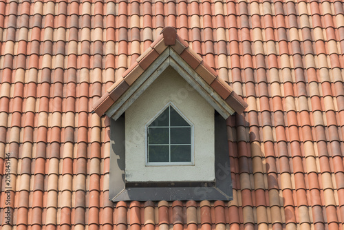 Tile laid in rows as a roof element with window