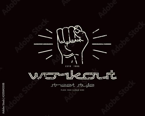 Emblem of workout club with a image of a fist