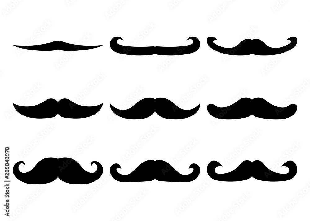 Set of Moustache Icon and Label. Father's Day. Flat style. Vector illustration