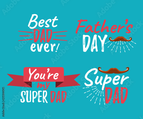 Set of Happy Father s Day banner and giftcard. Best Dad Poster Sign on Background. Vector Illustration