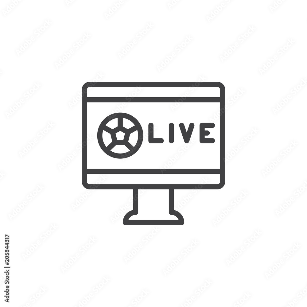 Soccer Live Match On TV outline icon. linear style sign for mobile concept and web design. Sport broadcasting simple line vector icon. Symbol, logo illustration. Pixel perfect vector graphics Soccer Live Match On TV outline icon. linear style sign for mobile concept and web design. Sport broadcasting simple line vector icon. Symbol, logo illustration. Pixel perfect vector graphics