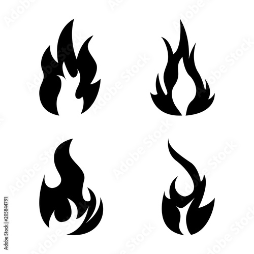 Fire flame icon set. Black icon isolated on white background. Fire flame silhouette. Simple icon. Web site page and mobile app design vector element