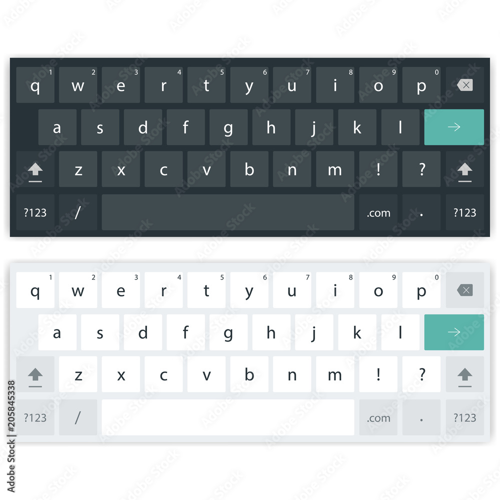 Mobile keyboard for smartphone. Two keypad template, light and dark. Vector  illustration Stock Vector | Adobe Stock