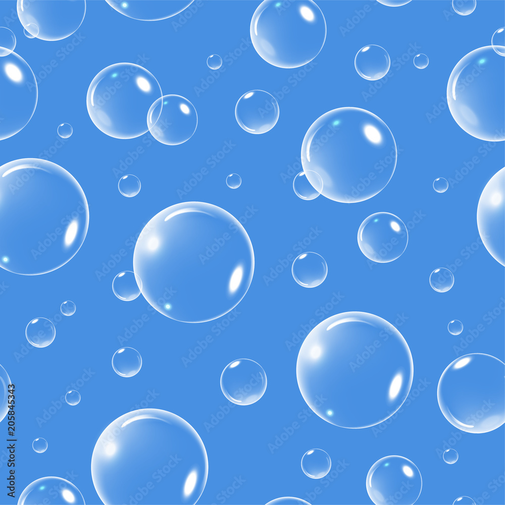 Vector illustration of Seamless pattern of white bubble on blue background