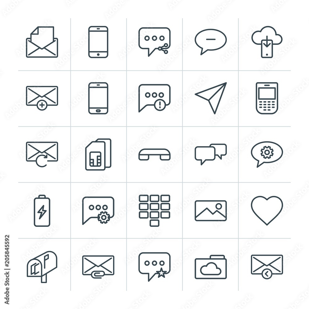 Modern Simple Set of cloud and networking, chat and messenger, mobile, email Vector outline Icons. Contains such Icons as answer, mobile and more on white background. Fully Editable. Pixel Perfect Modern Simple Set of cloud and networking, chat and messenger, mobile, email Vector outline Icons. Contains such Icons as answer, mobile and more on white background. Fully Editable. Pixel Perfect