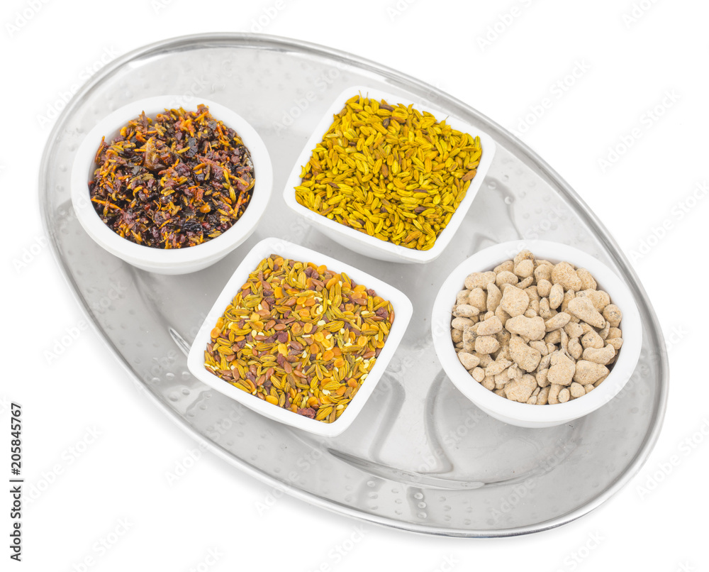 Indian Diwali Celebration Sweet And Salty Seeds isolated on White Background Indian Diwali Celebration Sweet And Salty Seeds isolated on White Background