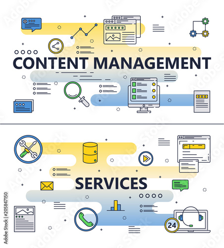 Vector line art content management poster banner