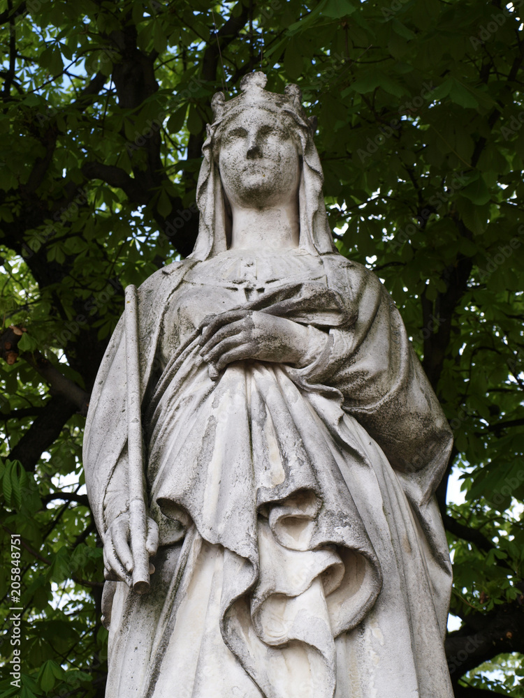 White statue of Blanche of Castile queen  of France in Luxembourg Garden, Paris