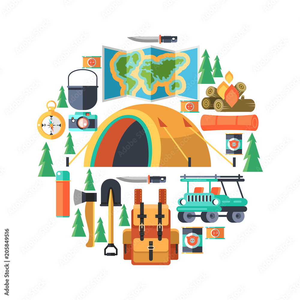 Camping. Summer holidays in a tent on the nature. Vector illustration. Camping. Summer holidays in a tent on the nature. Vector illustration.