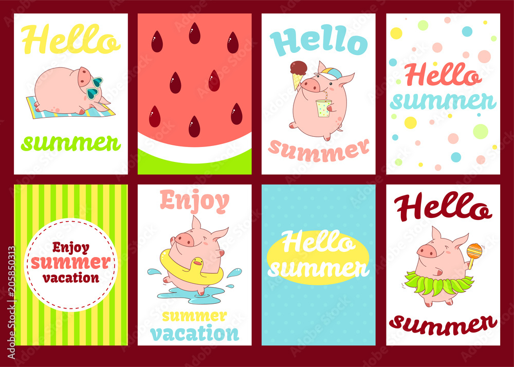 Fototapeta premium Set of banners with cute pigs