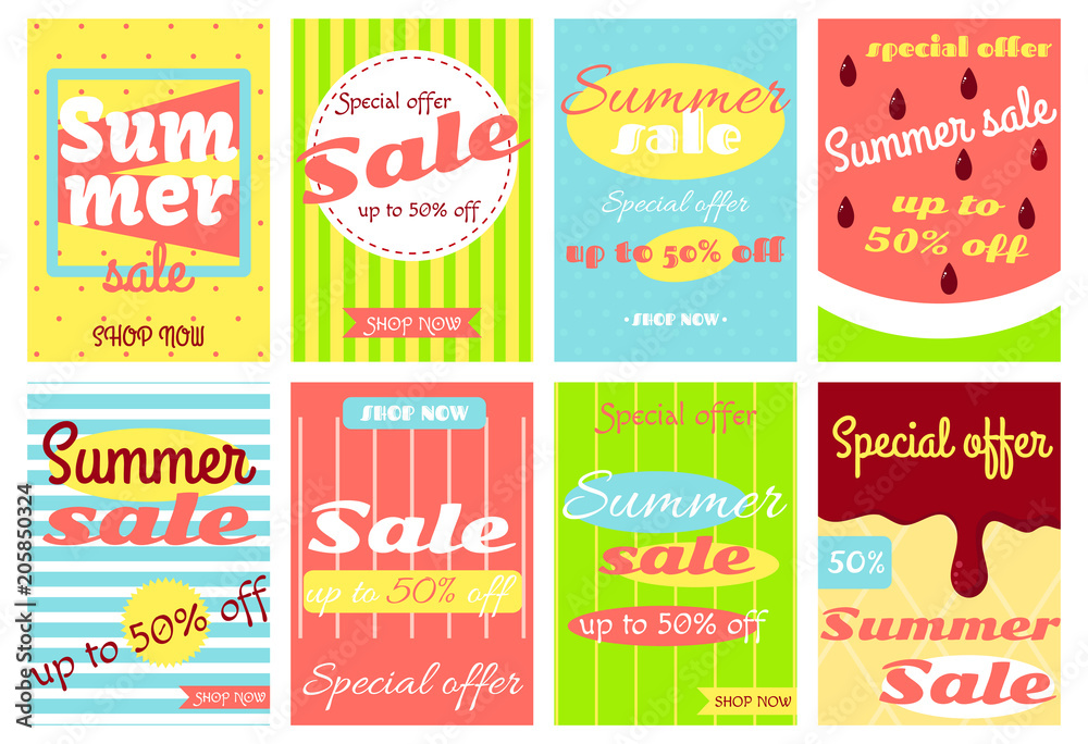 Set of summer sale discount banners