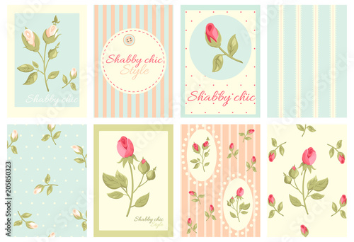 Collection of retro cards in shabby chic style