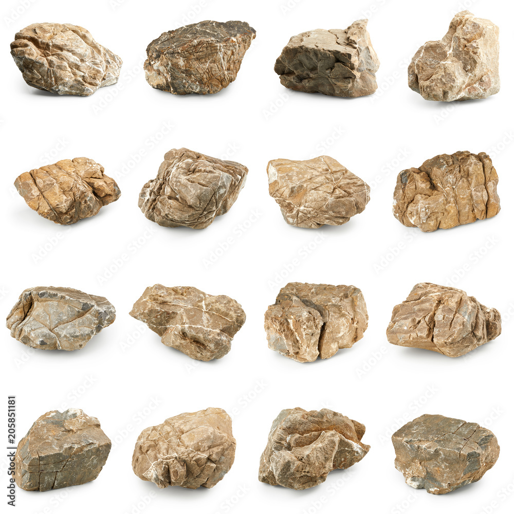 Set of rocks isolated on white background Stock Photo | Adobe Stock