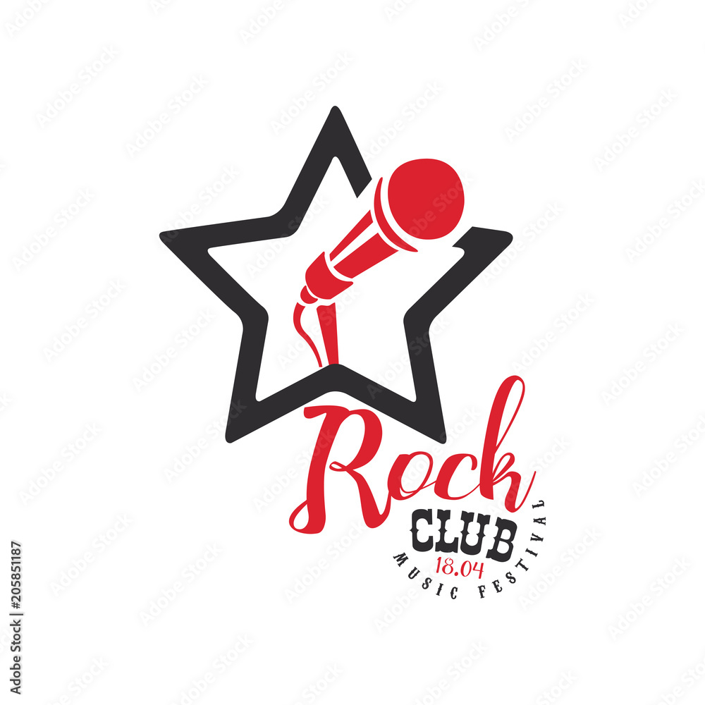 Rock club, music festival logo, 18.04, emblem Rock fest. or club a white background Stock Vector | Adobe Stock