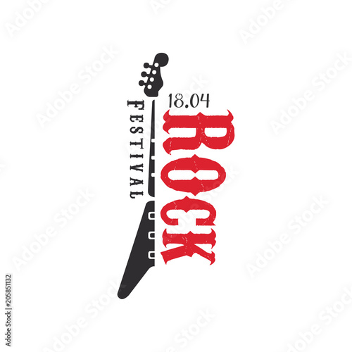 Rock festival logo, 18 april, black and red emblem vector Illustration on a white background