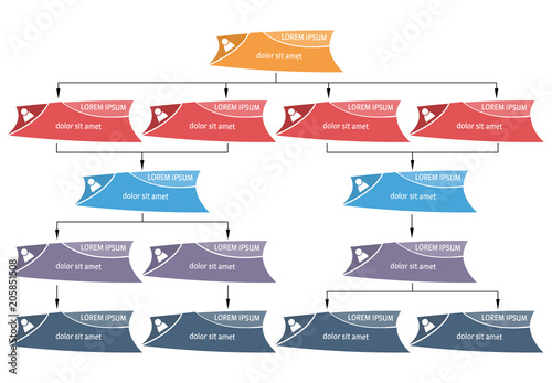 Colorful business structure concept, corporate organization chart scheme with people icons. Vector illustration.
