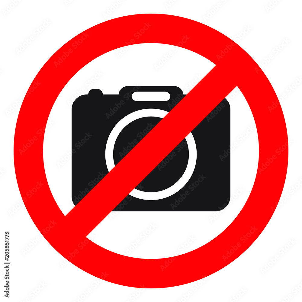 No cameras allowed sign. Red prohibition no camera sign. No taking pictures, no photographs sign. No cameras allowed sign. Red prohibition no camera sign. No taking pictures, no photographs sign.