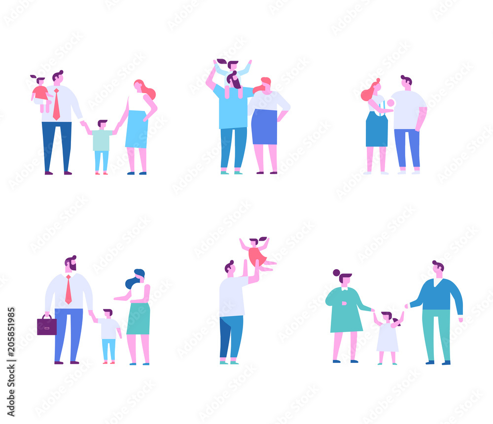 Family together. Members of the family. Flat vector characters isolated on white. Family together. Members of the family. Flat vector characters isolated on white.