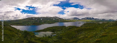 Panoramic view to Hardangervidda plateau and Kjelavatn lake in Norway