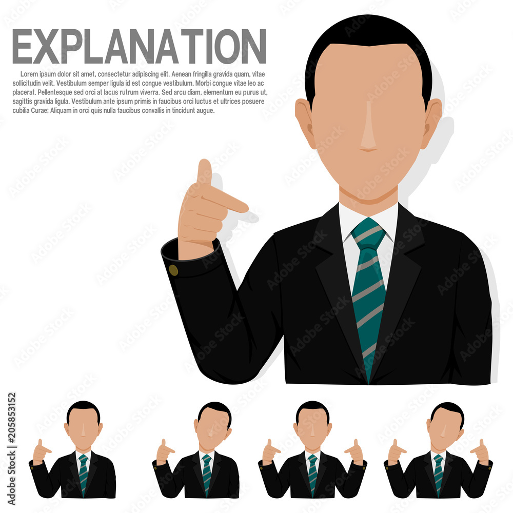 Set of explaining businessman on transparent background Set of explaining businessman on transparent background