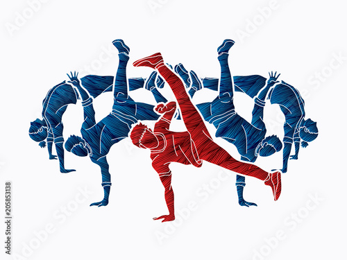 Group of people dancing, Street dance action, Dance together designed using grunge brush graphic vector