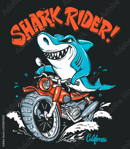 Shark Rider on motorcycle vector T-Shirt design