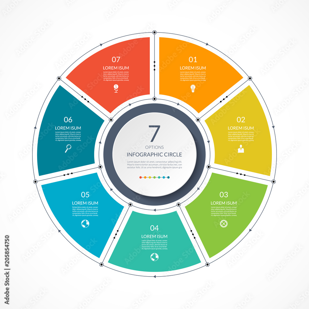 Infographic circle in thin line flat style. Business presentation template with 7 options, parts, steps. Vector illustration Infographic circle in thin line flat style. Business presentation template with 7 options, parts, steps. Vector illustration