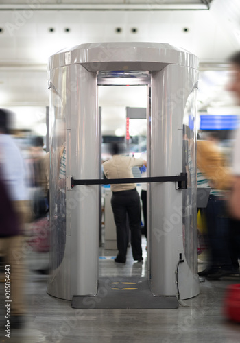 X-ray security scanner at the entrance of modern international airport