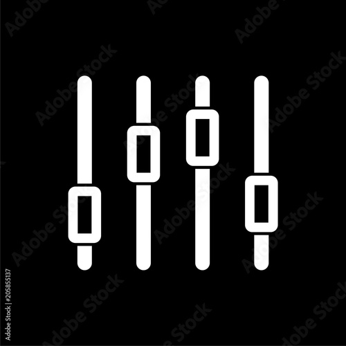 Sliders or faders control board, Fader icon on dark background