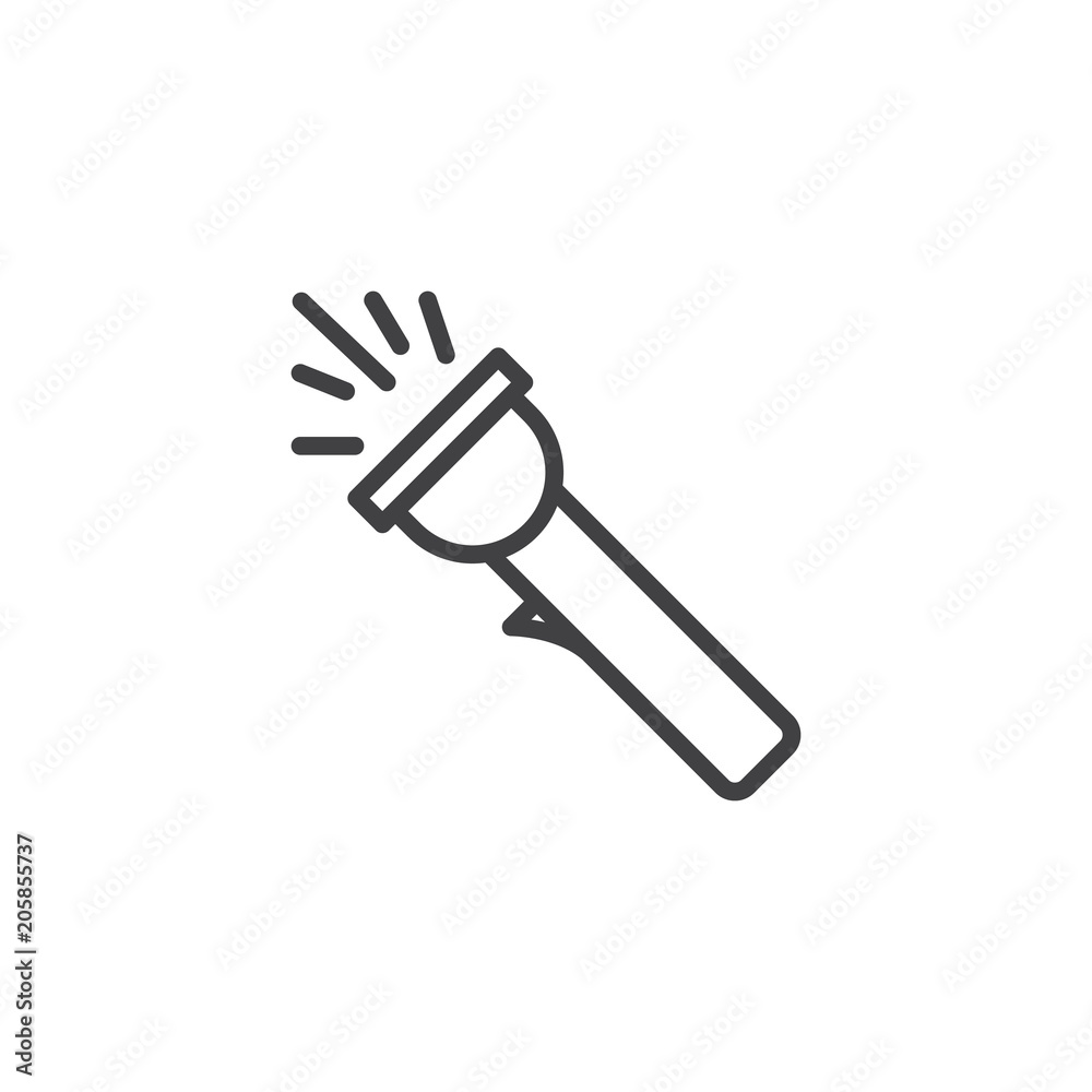 Flashlight outline icon. linear style sign for mobile concept and web design. Pocket torch simple line vector icon. Symbol, logo illustration. Pixel perfect vector graphics Flashlight outline icon. linear style sign for mobile concept and web design. Pocket torch simple line vector icon. Symbol, logo illustration. Pixel perfect vector graphics