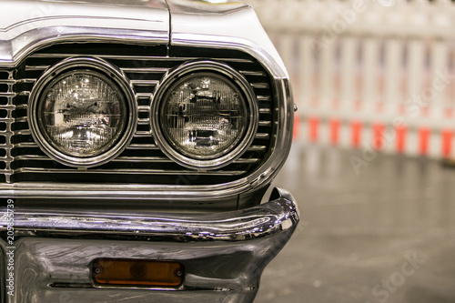 Close up of a classic car headlight