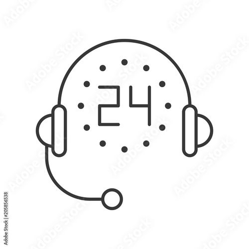 Headphone and 24 hours helpline service, line icon communication concept
