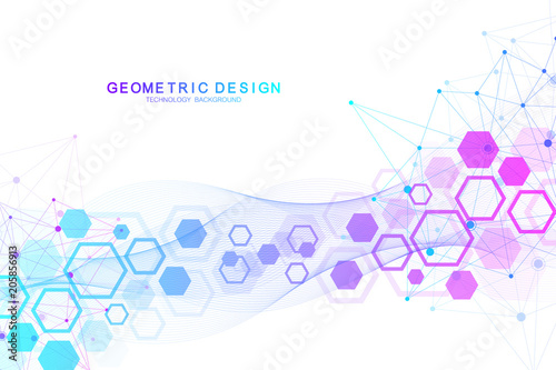 Scientific molecule background for medicine, science, technology, chemistry. Wallpaper or banner with a DNA molecules. Vector geometric dynamic illustration.
