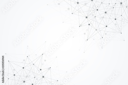 Abstract polygonal background with connected lines and dots. Minimalistic geometric pattern. Molecule structure and communication. Graphic plexus background. Science  medicine  technology concept.