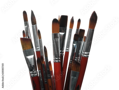 Old paintbrushes isolated on white background, clipping path