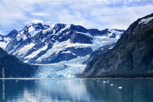 Glacier panorama with ice floes and reflections on the water in Prince William Sound, Alaska, USA photo