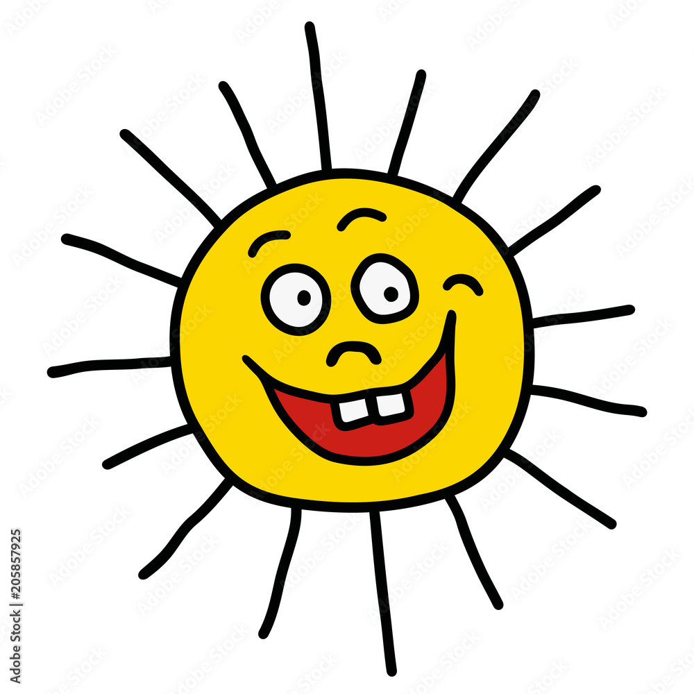 The hand drawing of a funny sun
