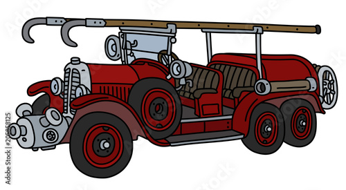 The vintage red fire truck